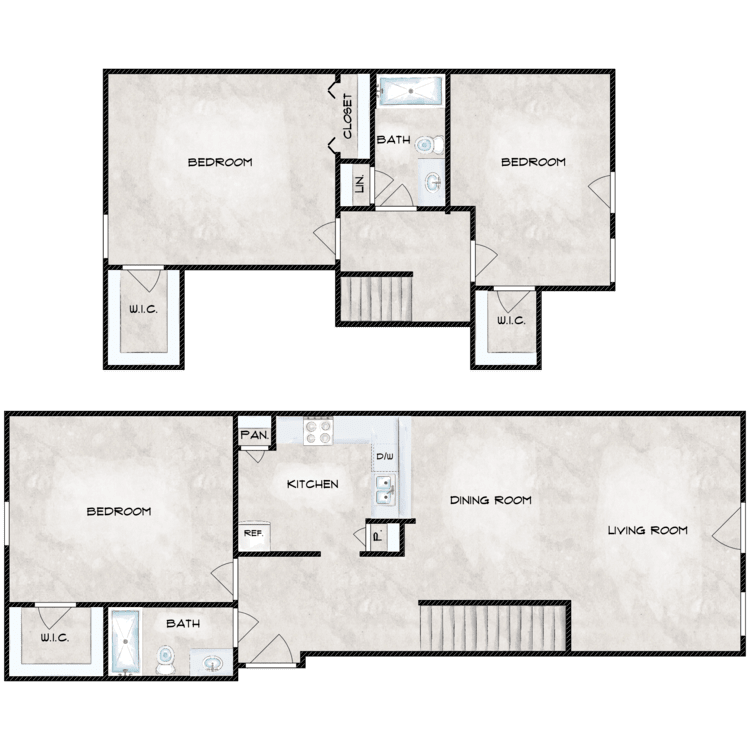 3 Bed 2 Bath TH floor plan image