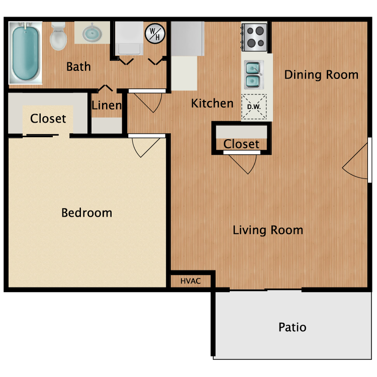 Floor plan image of 1 Bed 1 Bath Upgrade