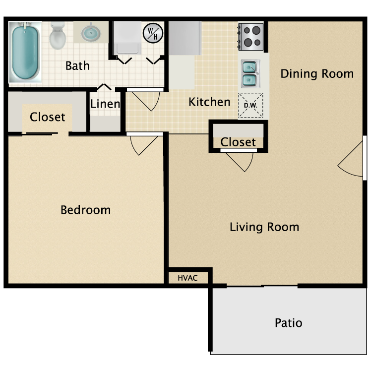 Floor plan image of 1 Bed 1 Bath Traditional