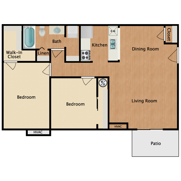 Floor plan image of 2 Bed 1 Bath Upgrade