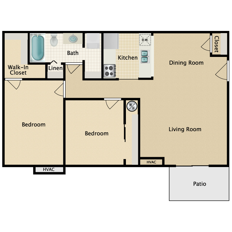 Floor plan image of 2 Bed 1 Bath Traditional