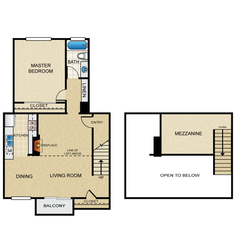 Floor plan image of One Bedroom B Loft