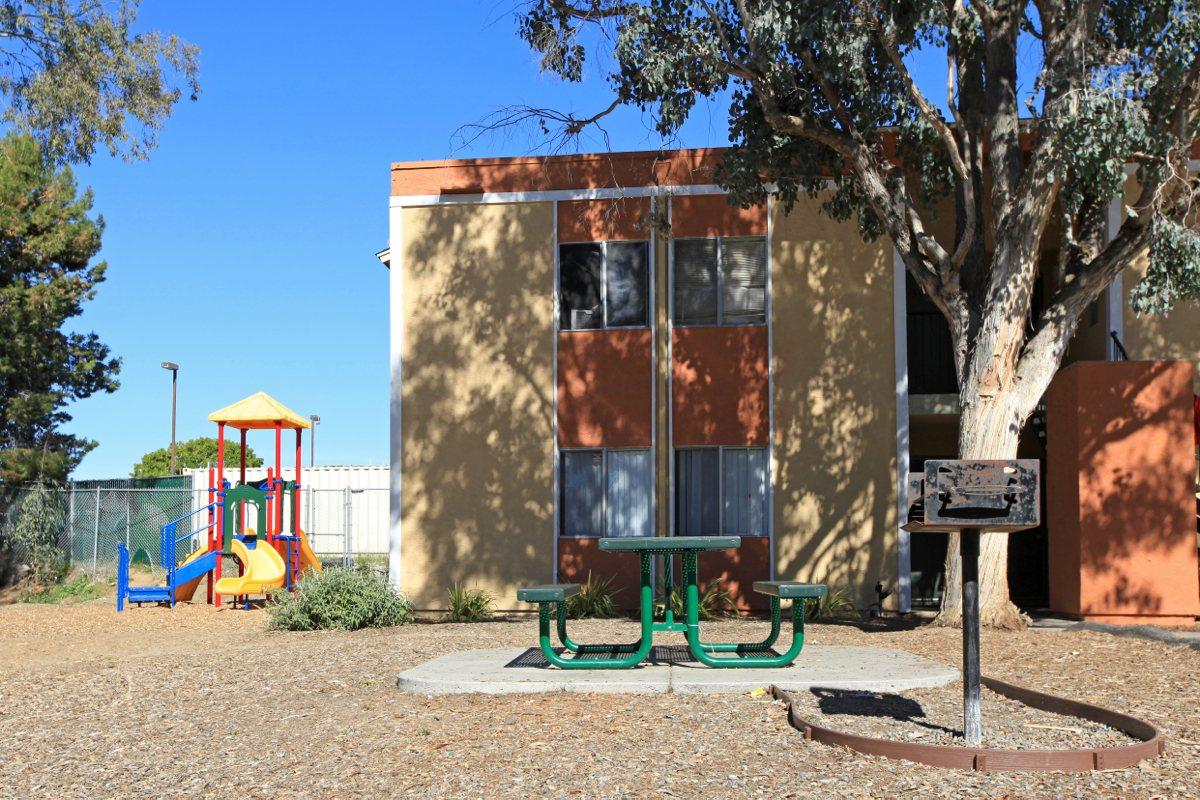 a bench in front of a building