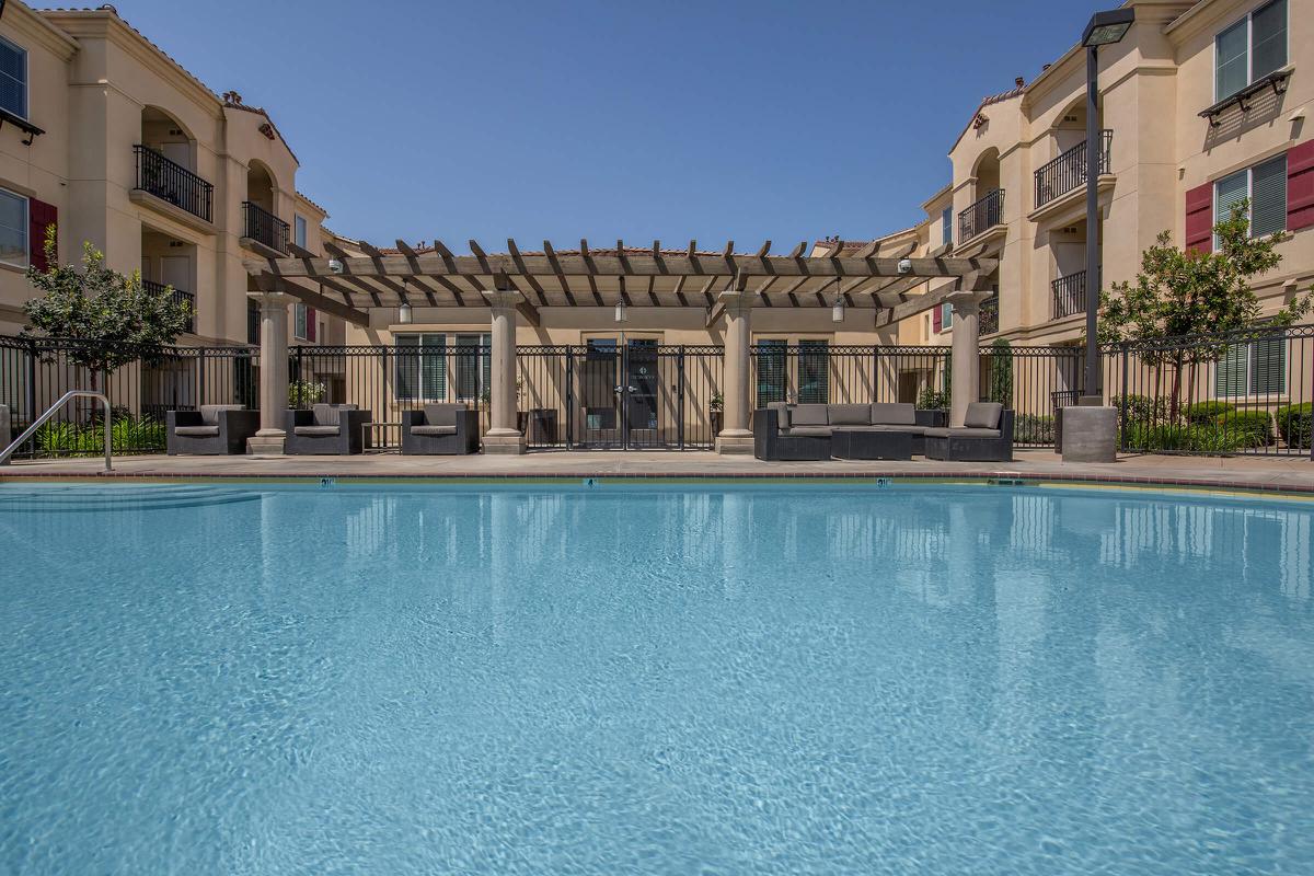 a building with a large pool of water