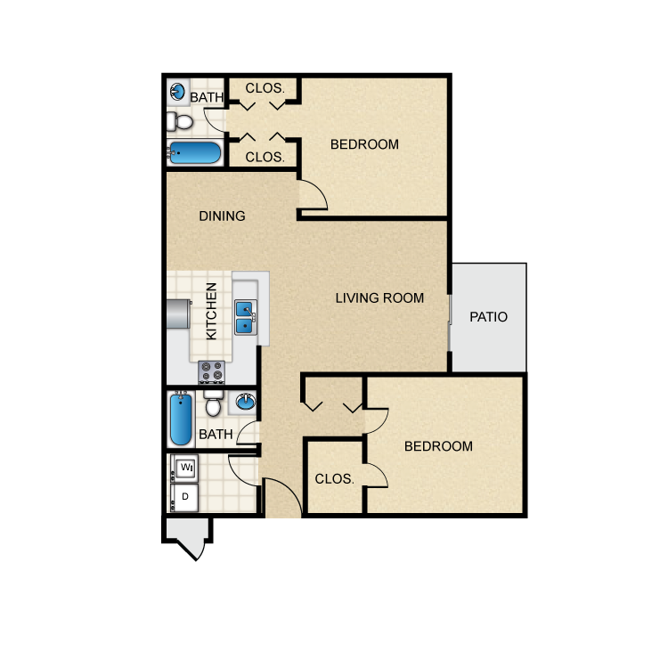 Floor plan image of 2 Bed 2 Bath