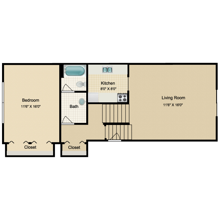 Floor plan image of 1 Bed 1 Bath Upper