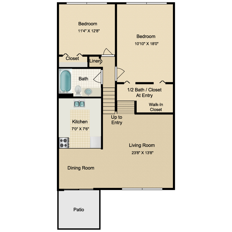 Floor plan image of 2 Bed 1.5 Bath Lower