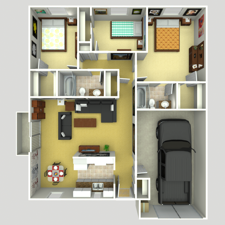 Floor plan image of 3 Bed 2 Bath Duplex