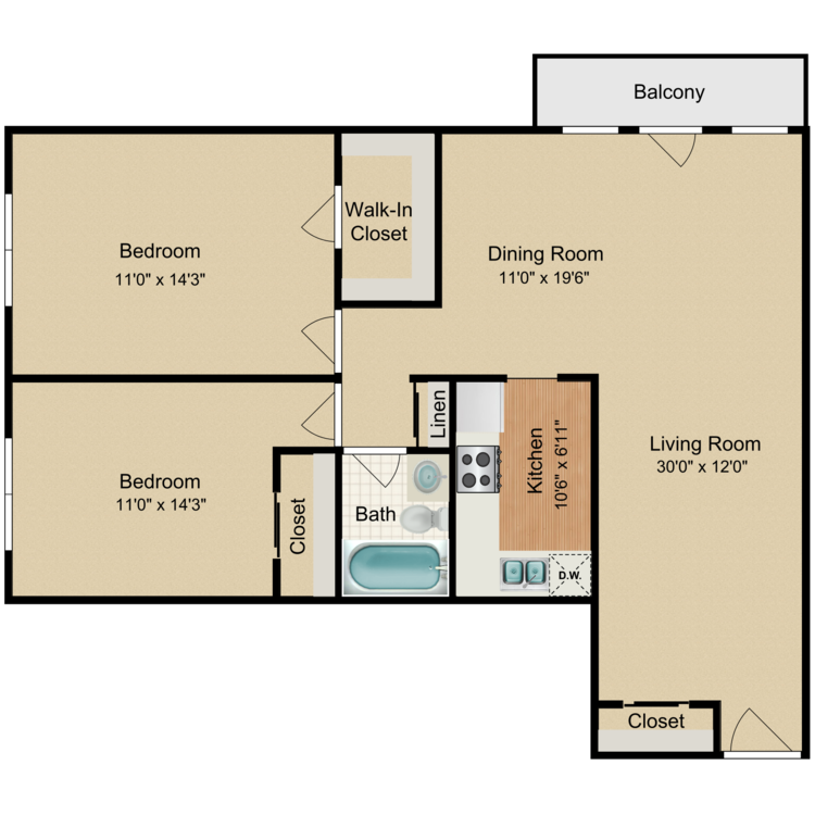 Two Bedroom Large floor plan image