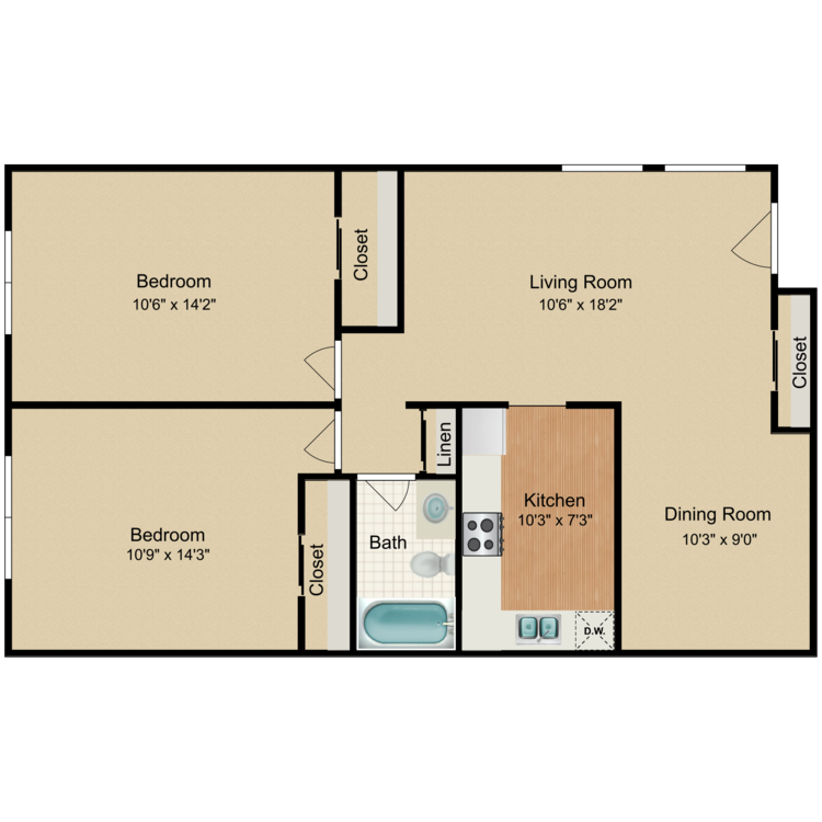 Two Bedroom  Medium floor plan image