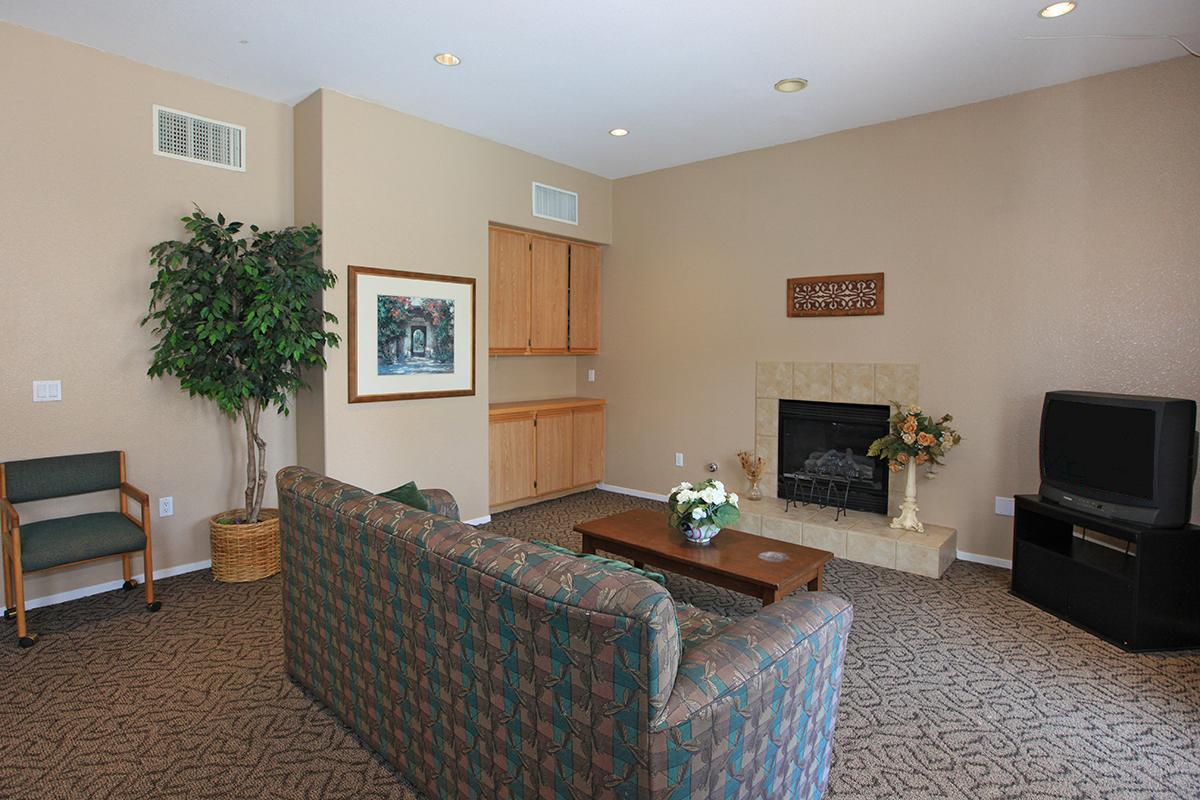 Community room with a fireplace