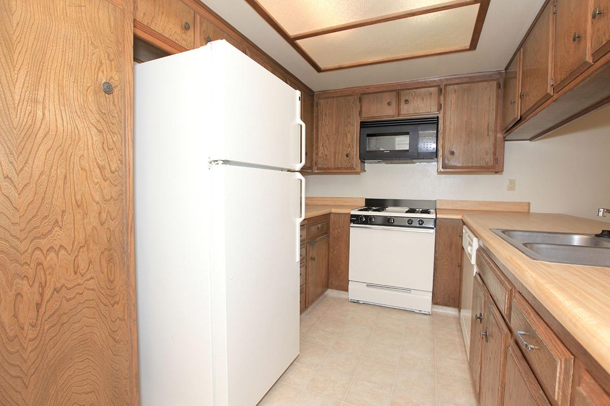 a kitchen with a stove and a refrigerator