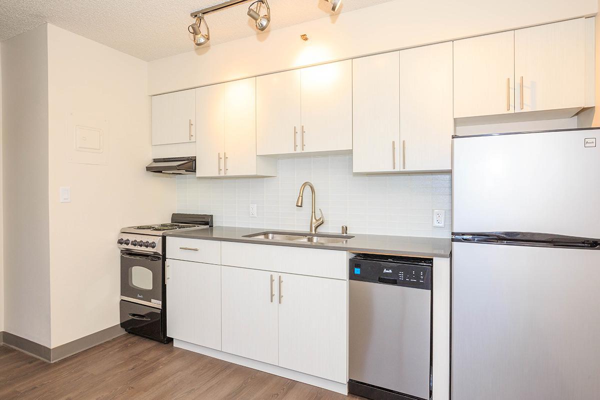 a kitchen with a stove and a refrigerator