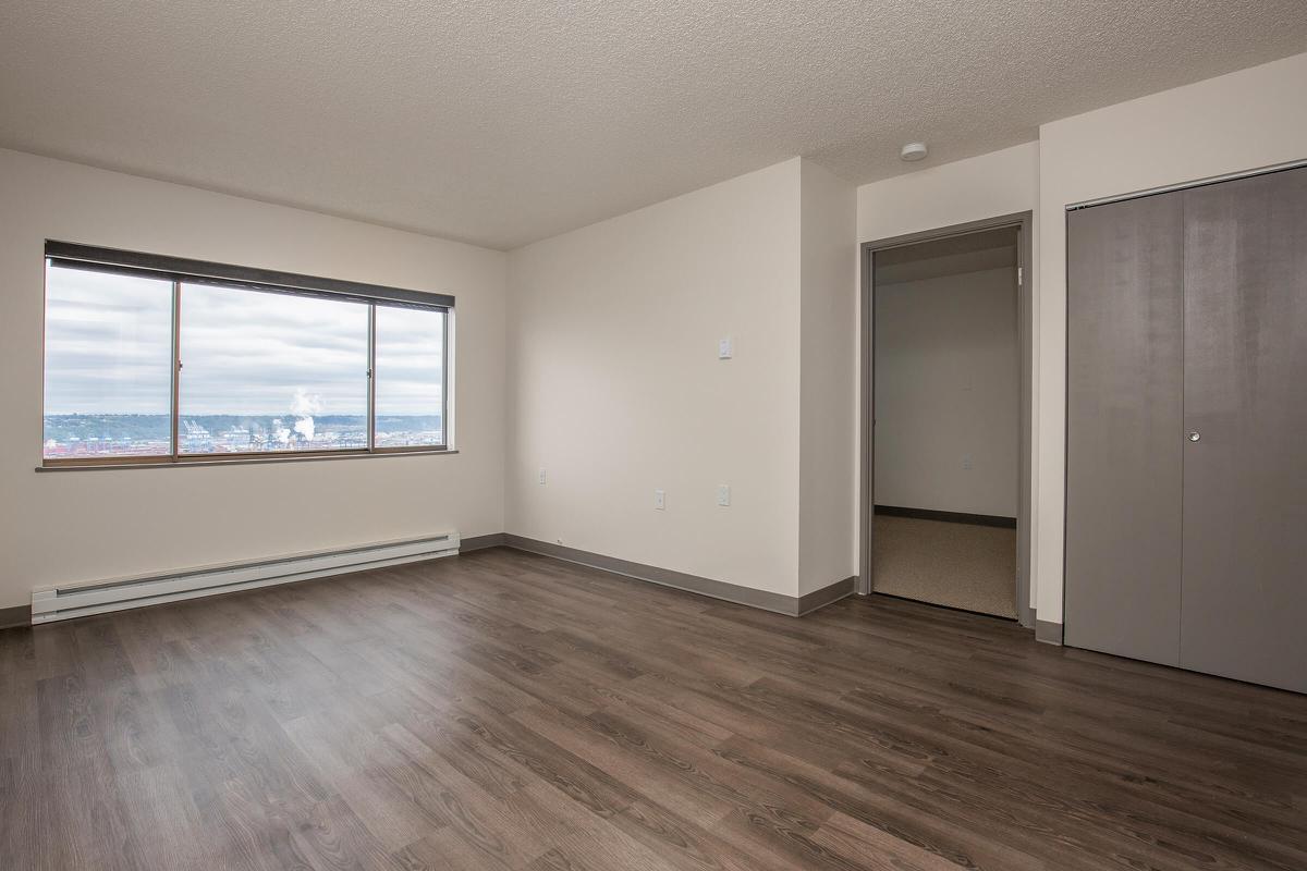 a room with a large window