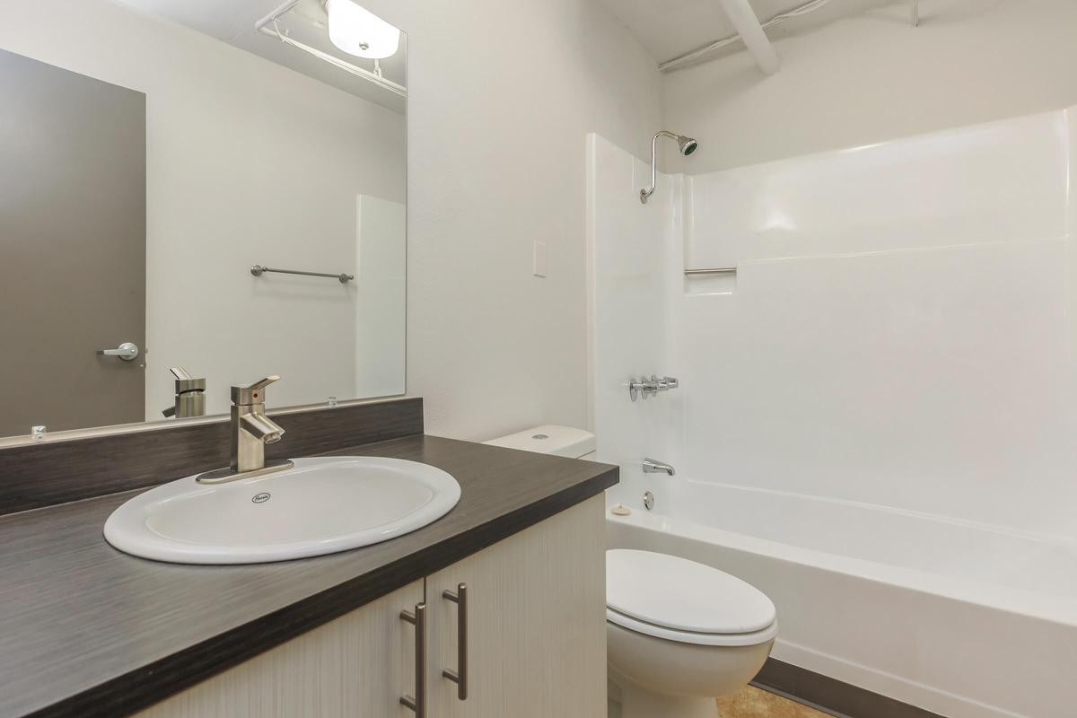 a white sink sitting under a mirror