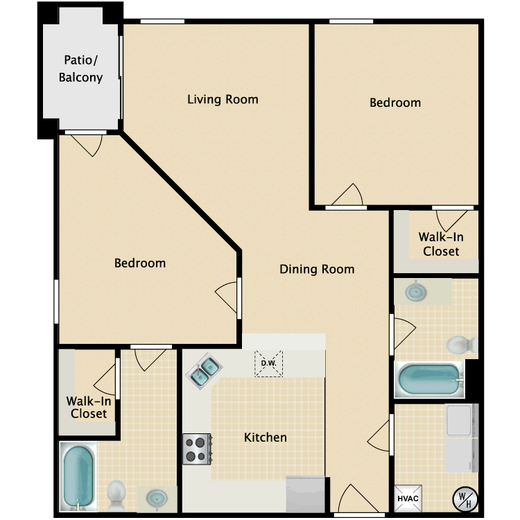 Floor plan image of 2 Bed 2 Bath Deluxe