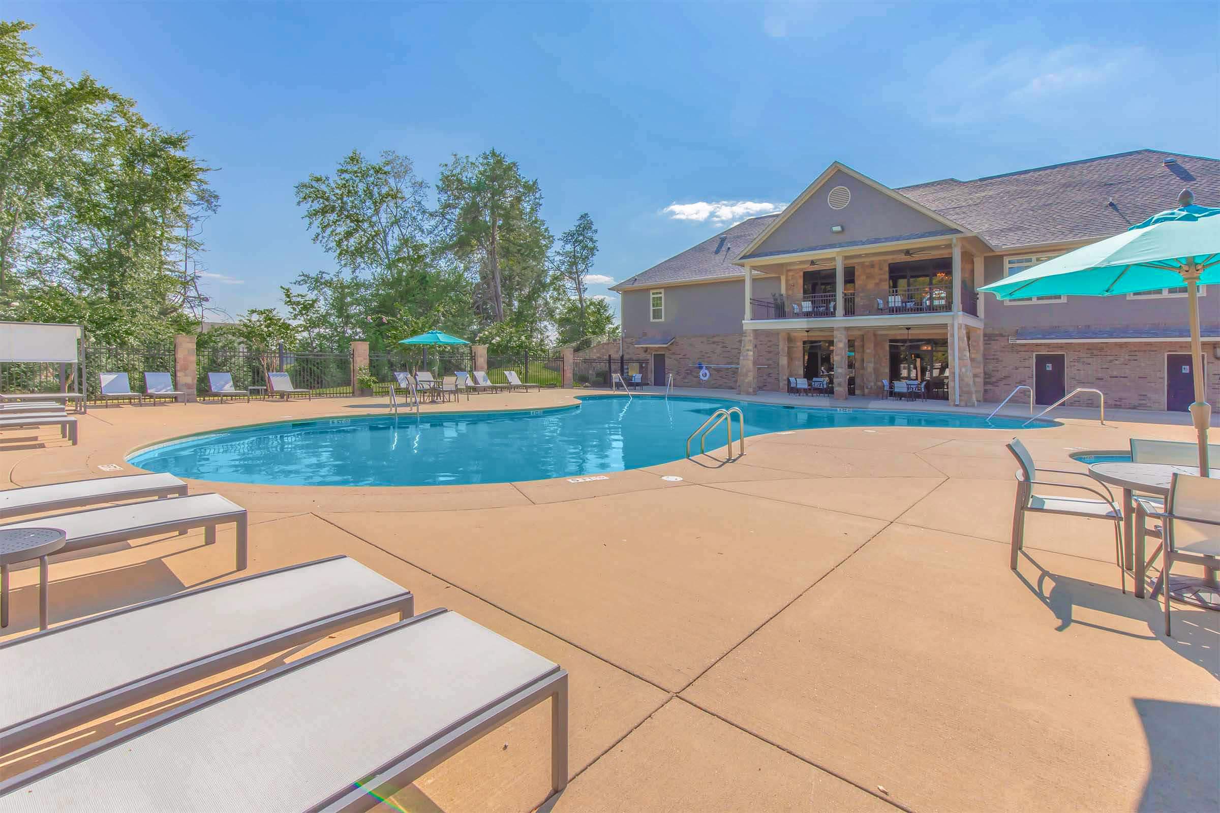 a pool next to a building