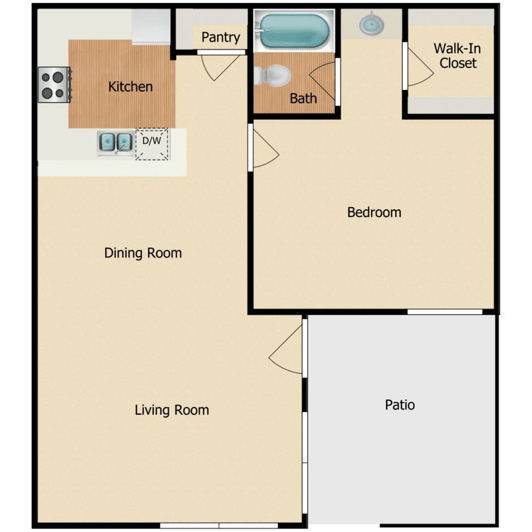 Plan B, a 1 bedroom 1 bathroom floor plan.
