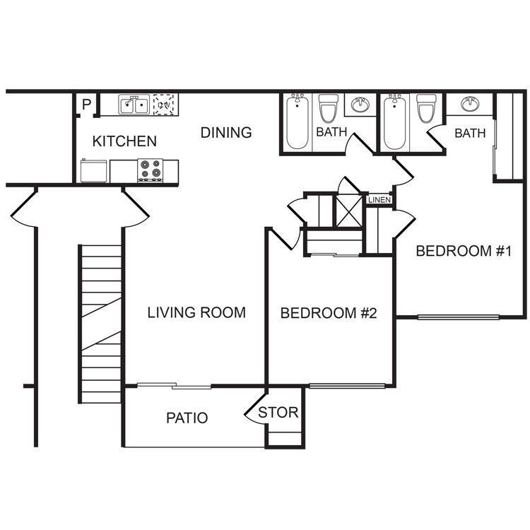Floor plan image of 2 Bed 2 Bath