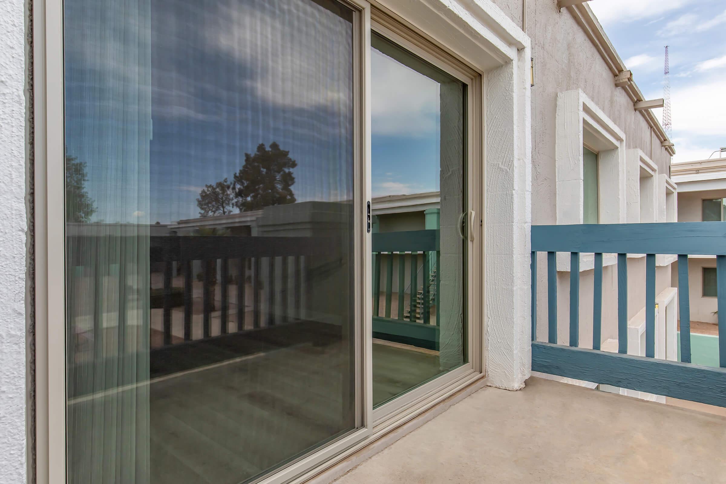 a glass door of a building