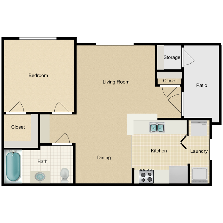 Floor plan image of 1 Bed 1 Bath