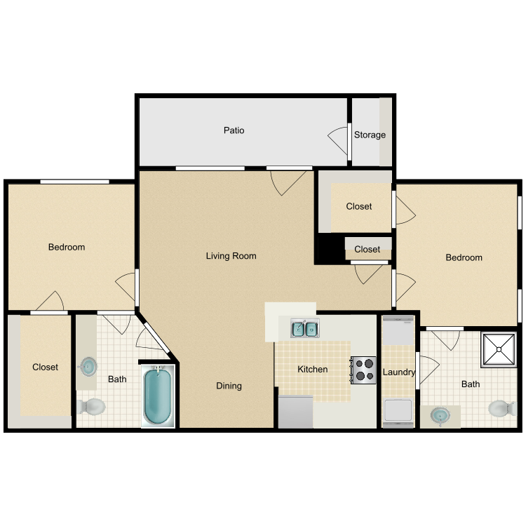 Floor plan image of 2 Bed 2 Bath