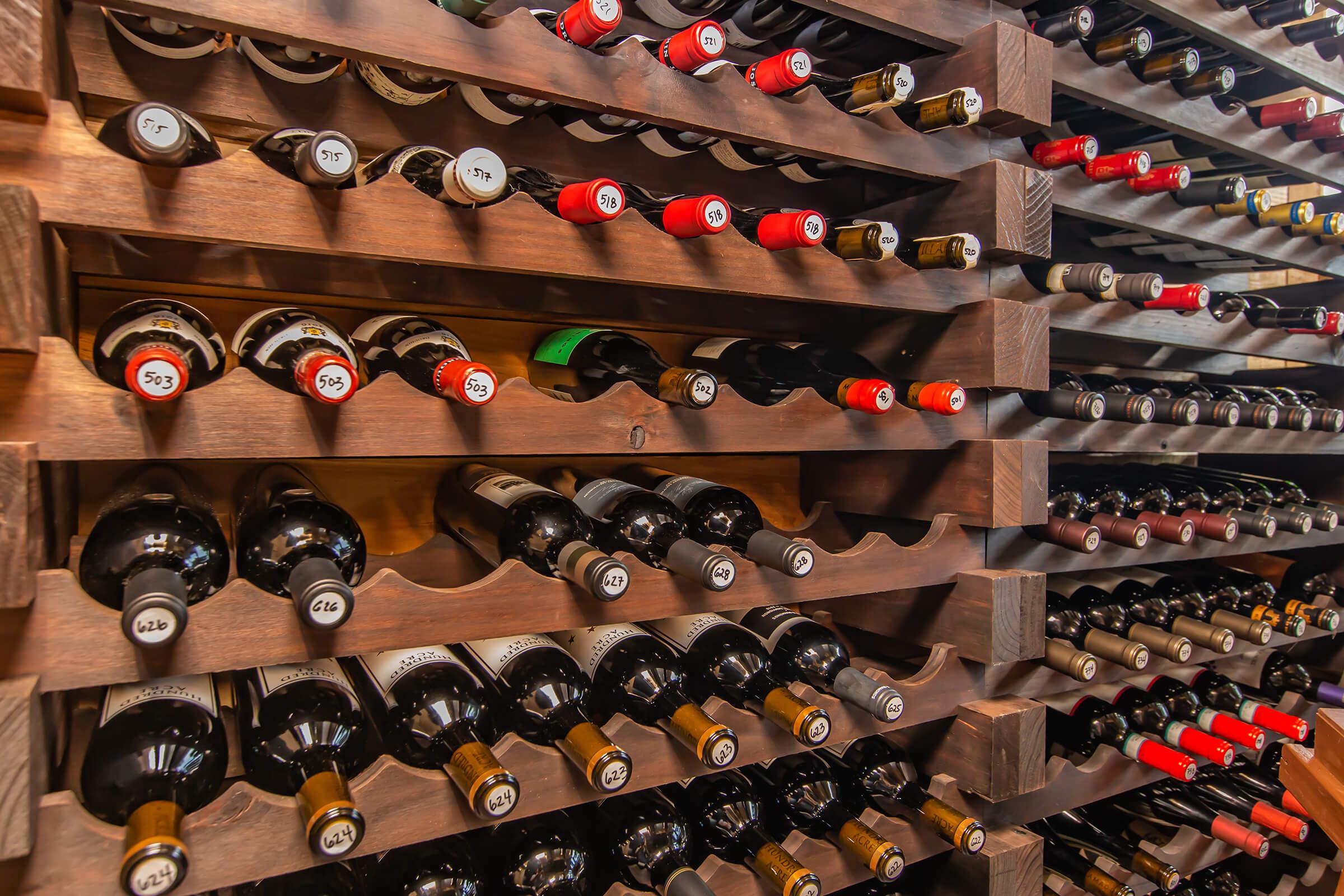 Wine racks at South Front In Wilmington, North Carolina.