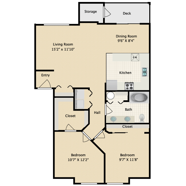 Floor plan image of 2 Bed 1 Bath