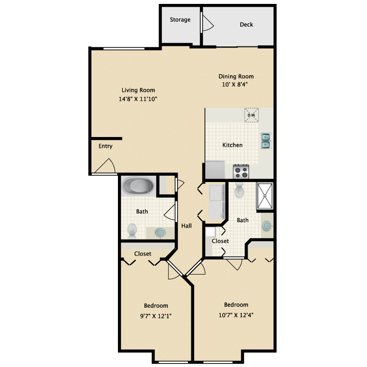 Floor plan image of 2 Bed 2 Bath