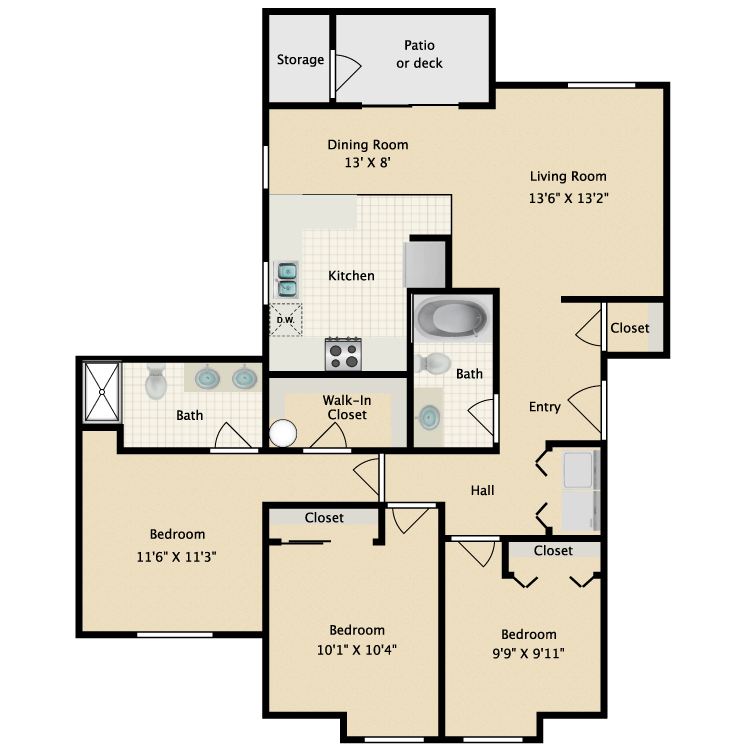 Floor plan image of 3 Bed 2 Bath A