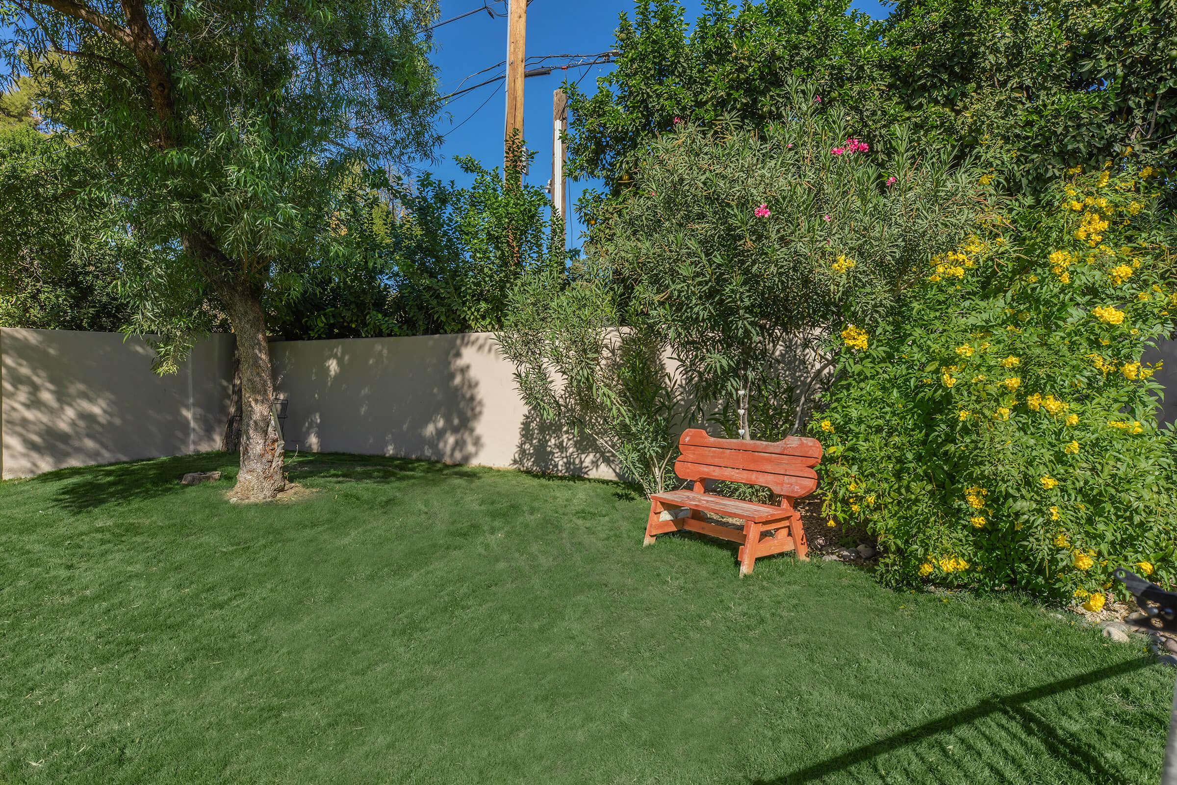 a bench is sitting in the grass