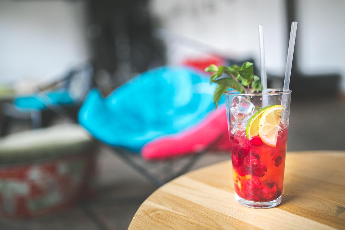 a glass cup on a table