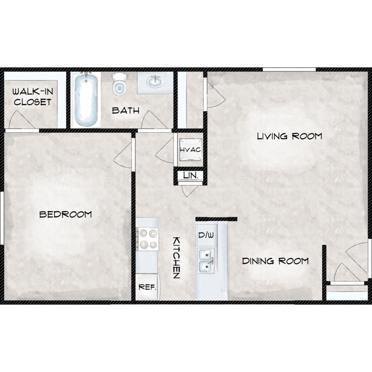 1 Bedroom 1 Bath floor plan image