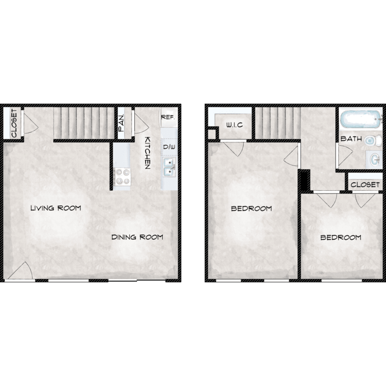 2 Bedroom 1 Bath floor plan image