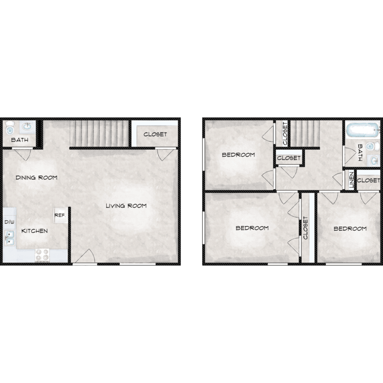 3 Bedrooms 1.5 Baths floor plan image