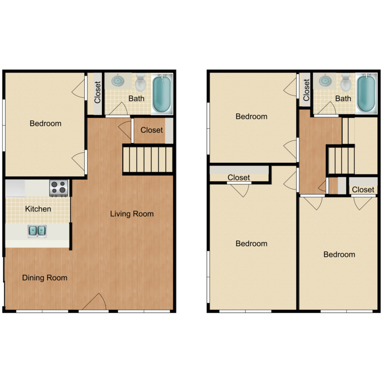 4 Bedrooms 2 Baths floor plan image