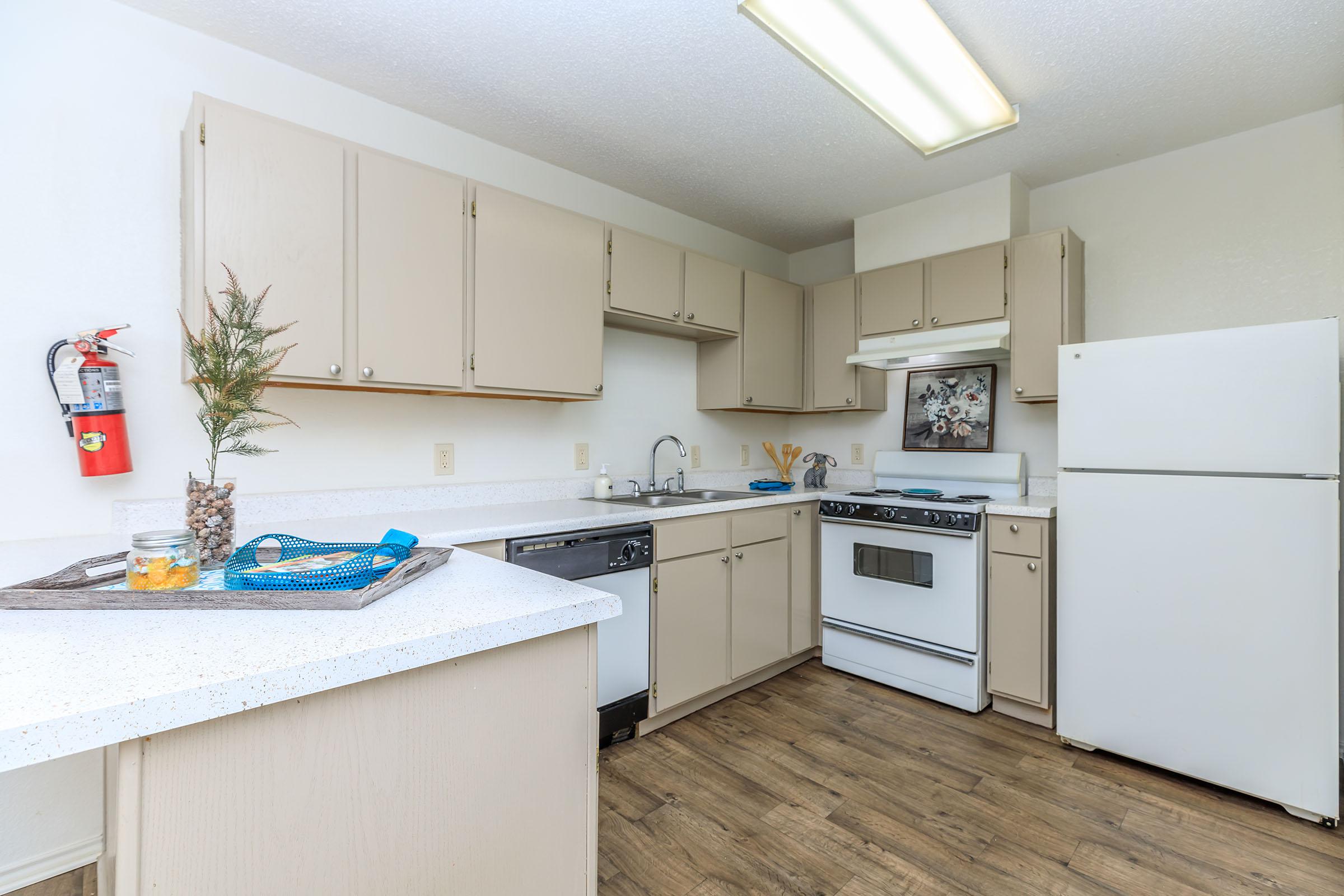 a kitchen with a stove sink and refrigerator