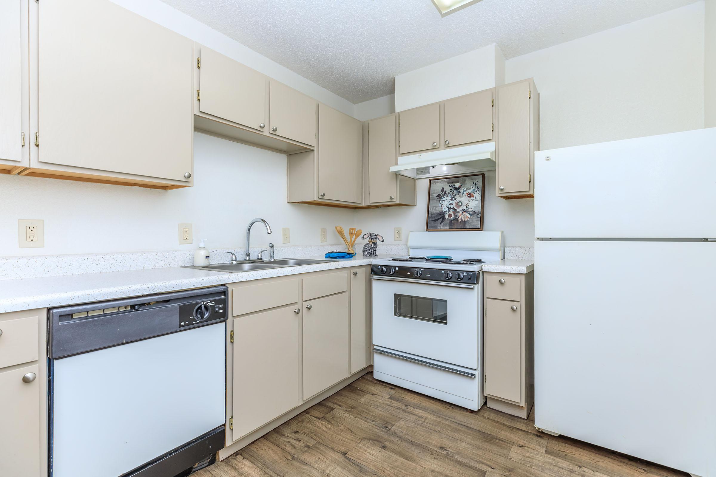 a kitchen with a stove and a refrigerator