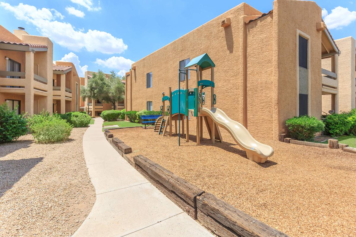 a path with trees on the side of a building