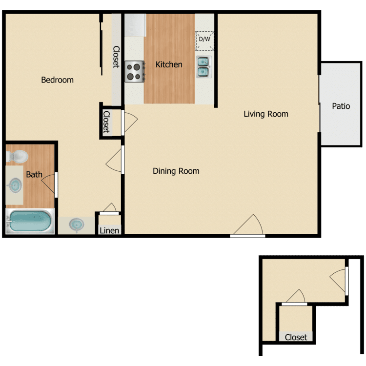 Plan B, a 1 bedroom 1 bathroom floor plan.
