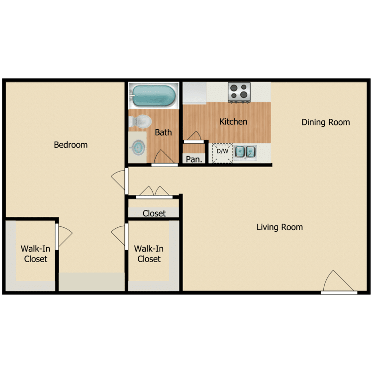Plan C, a 1 bedroom 1 bathroom floor plan.