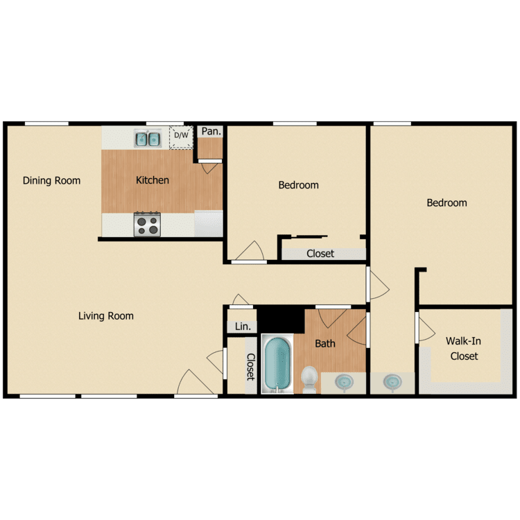 Plan G, a 2 bedroom 1 bathroom floor plan.