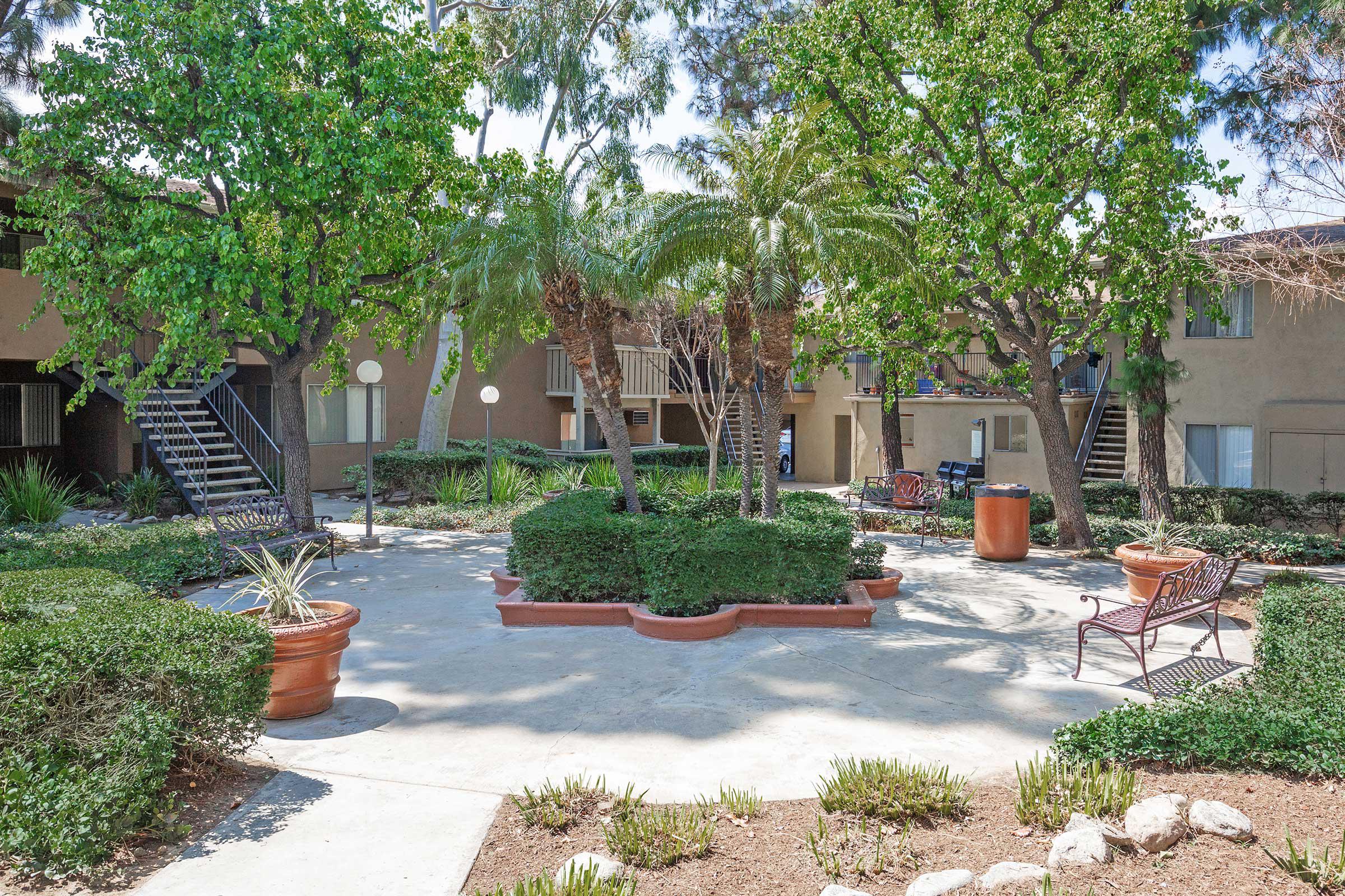 Five Coves Apartment Homes courtyard with green landscaping