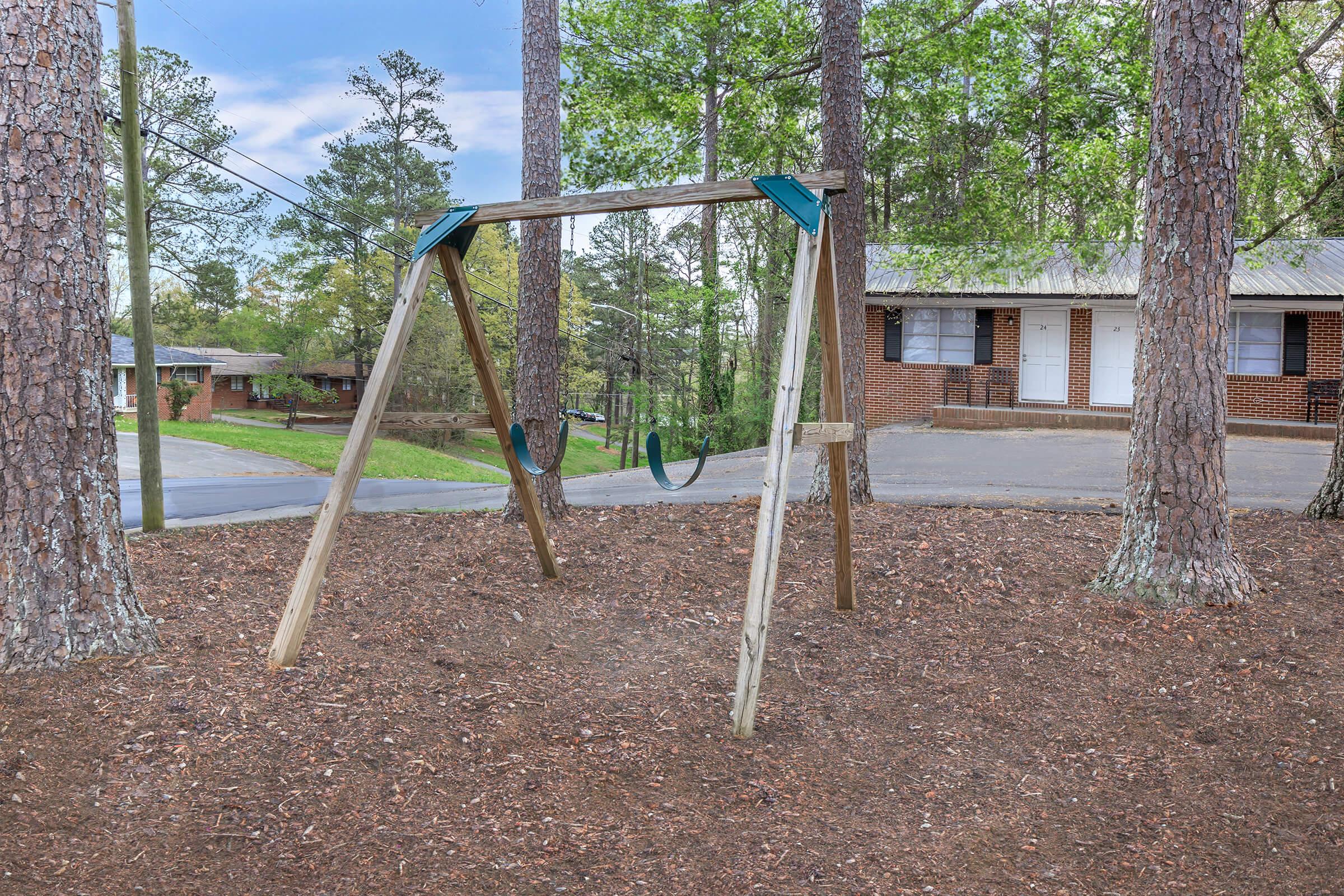 a swing set in a yard