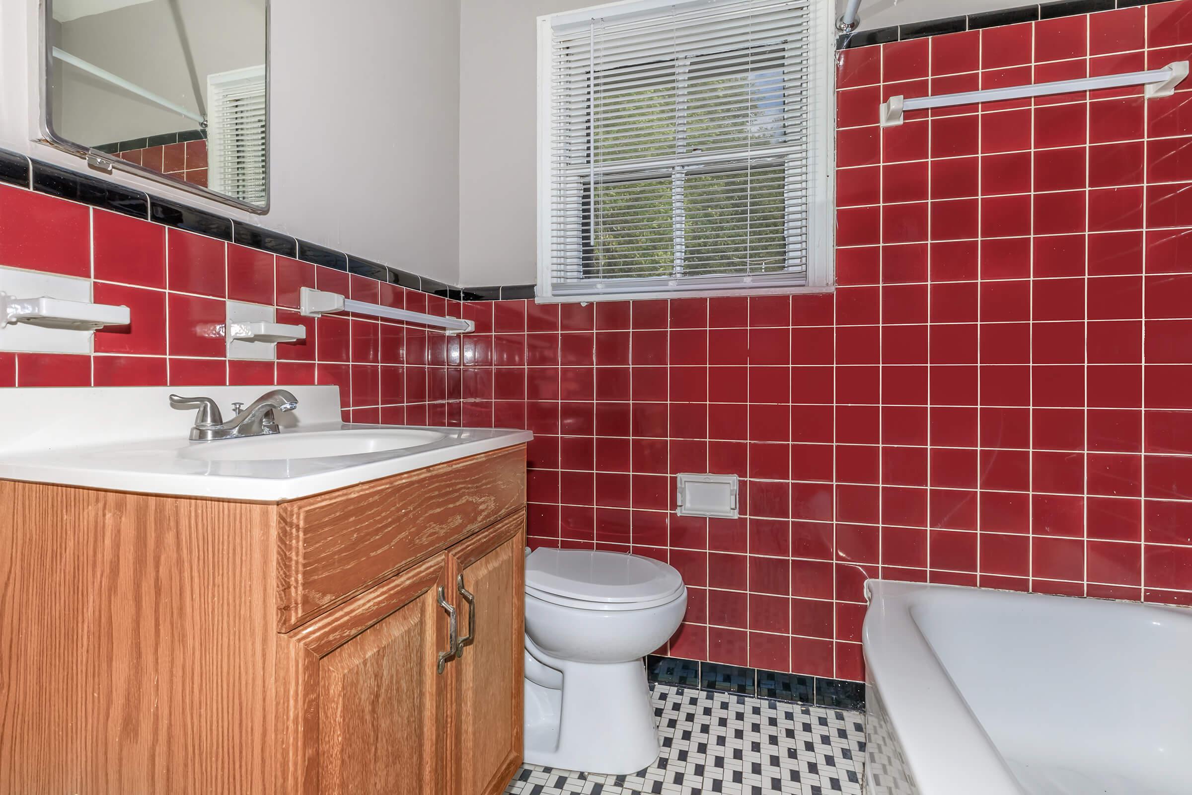 a red and white sink
