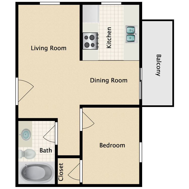 Floor plan image of 1 Bed 1 Bath