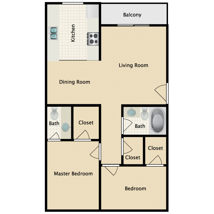Floor plan image of 2 Bed 1.5 Bath