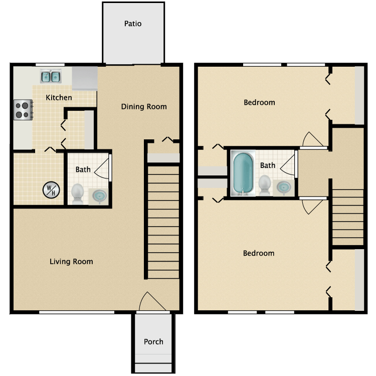 Floor plan image of 2 Bed 1.5 Bath Th