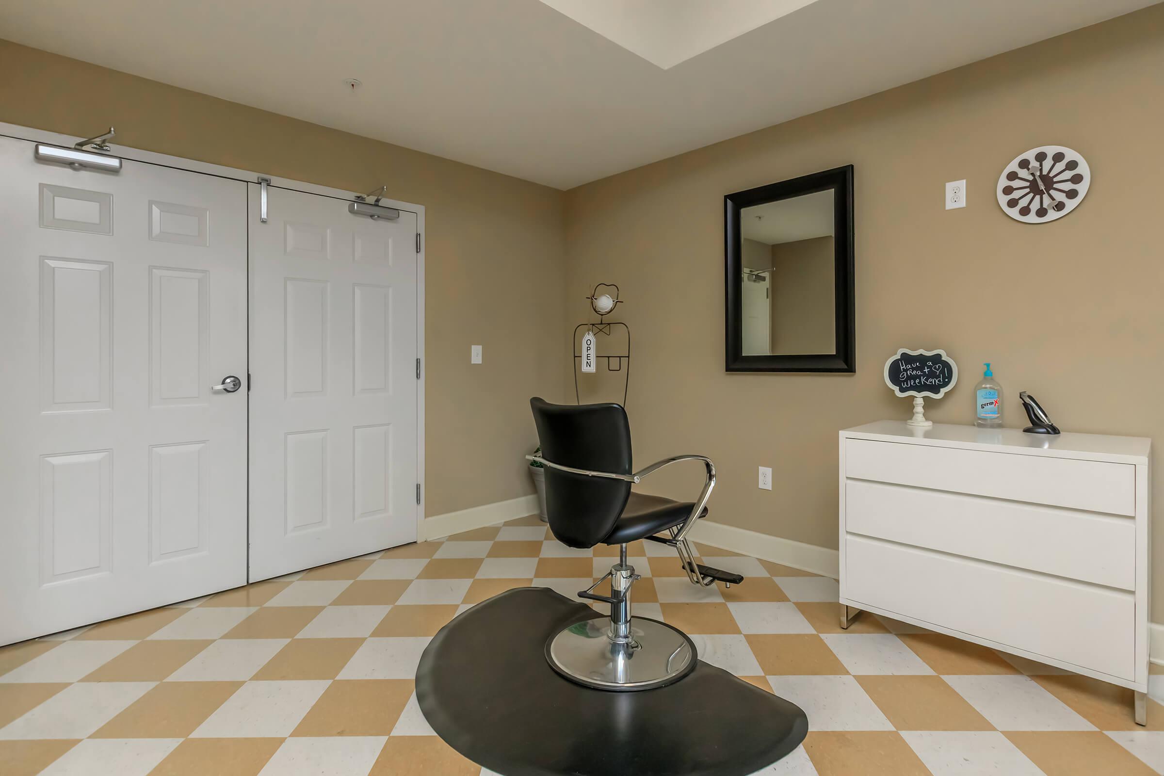 a kitchen with a table in a room