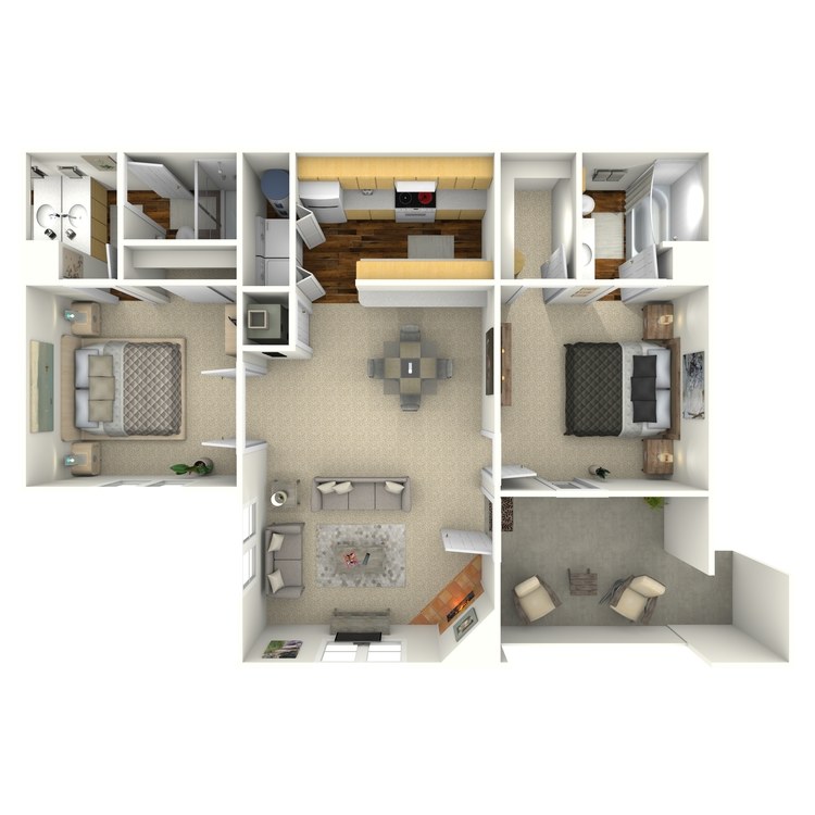 Floor plan image of Two Bedroom Two Bath